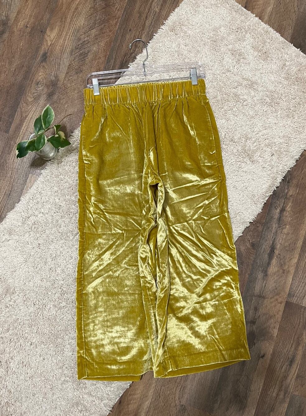 Ann Taylor Small Petite Mustard Yellow Velvet High-Rise Cropped Wide Leg Pants